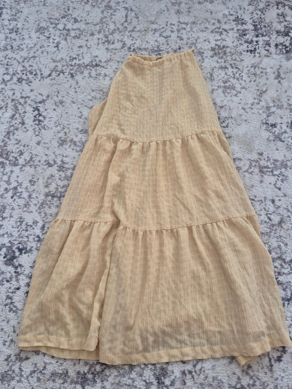 A New Day Beige Crinkle Tiered Sleeveless Midi Dress M